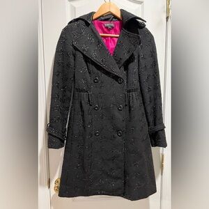 Rampage Black Jacket Hot Pink Lining Metallic Textured Wool Blend Coat XS